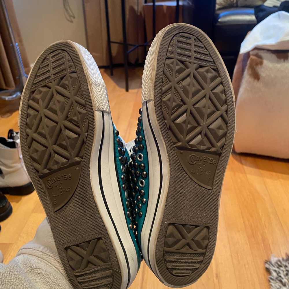 Converse High-Top Studded Teal Sneakers - Picture 6 of 9